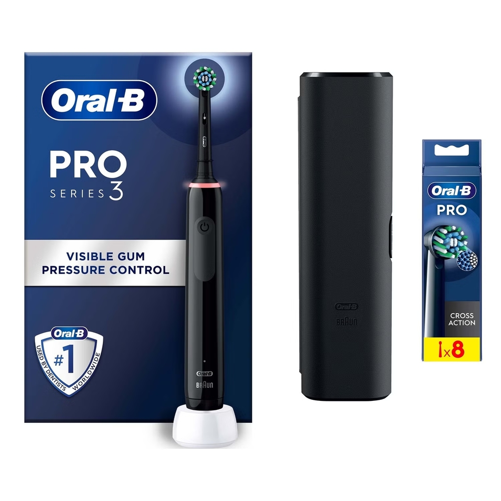 Oral-B Pro 3500 Cross Action Black Electric Toothbrush with Travel Case